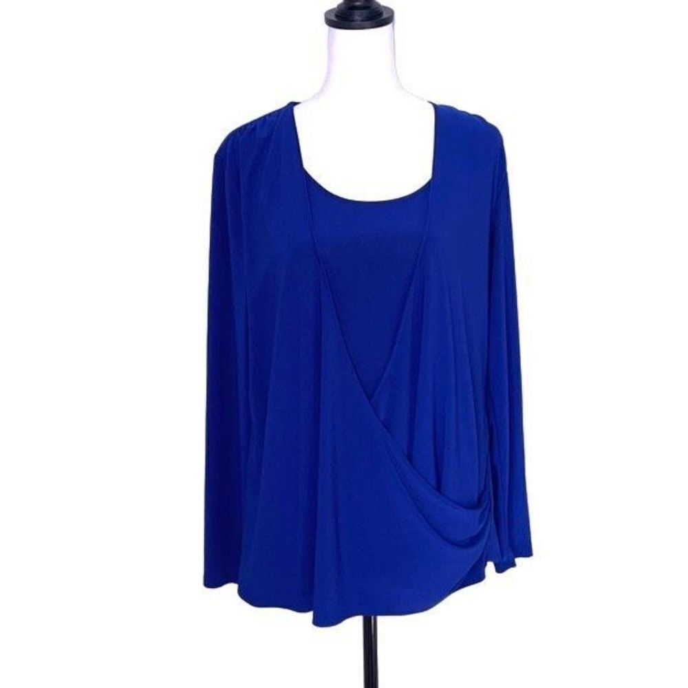 Coldwater Creek Women's Wrap Drape Top Long Sleeve Shirt Layered Blue Large - Picture 1 of 7